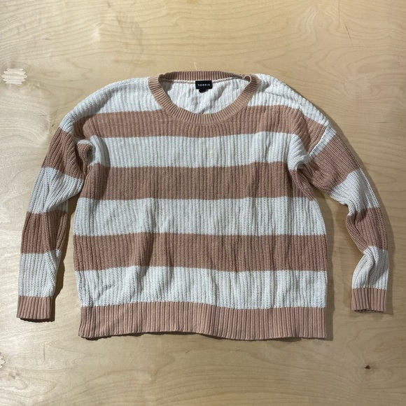 Torrid Tan and White Striped Crewneck Sweater Size 00 (PF) - Picture 4 of 11